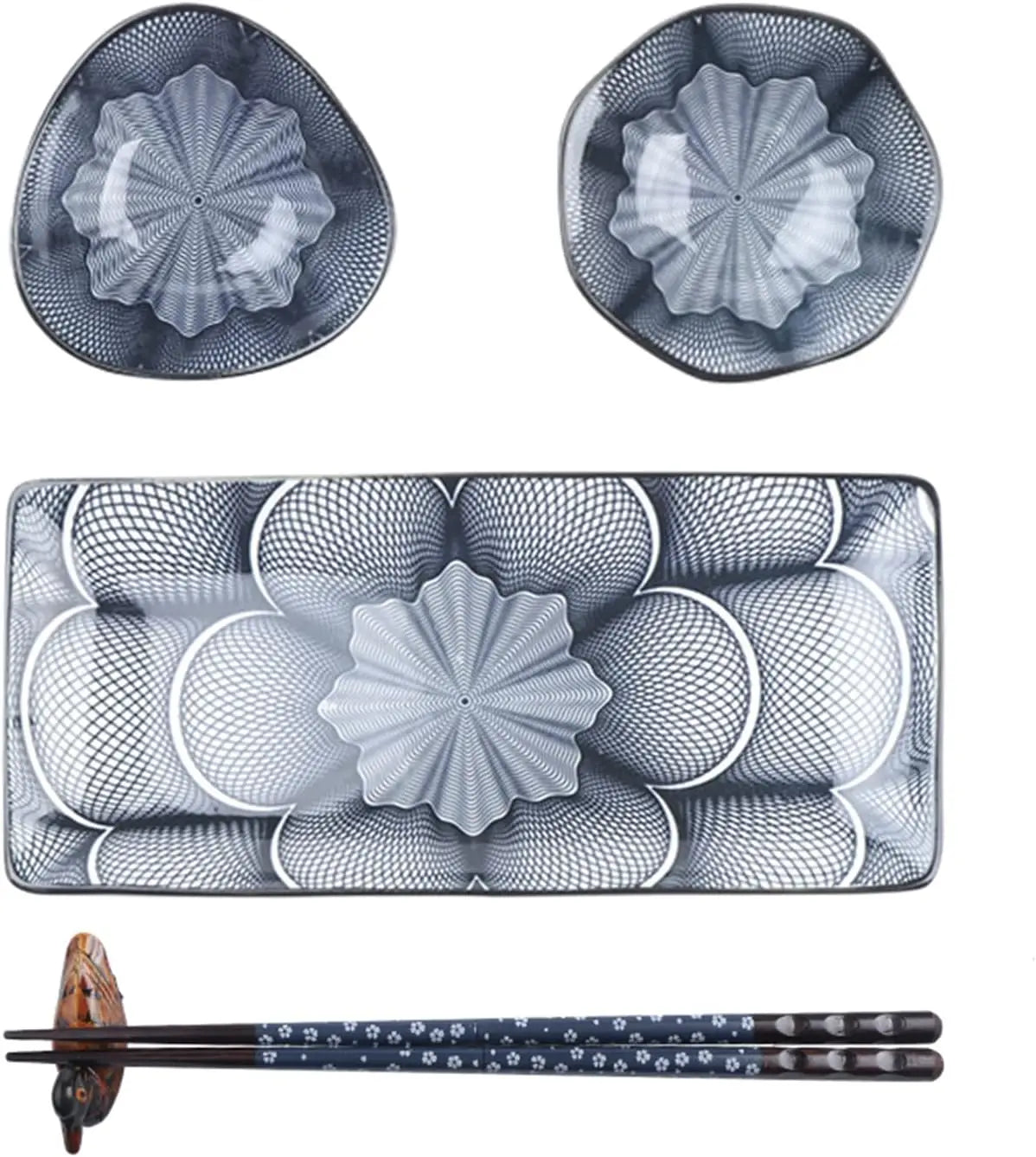 Japanese Style Ceramic Sushi Plate Dinnerware Set - 10 Pcs