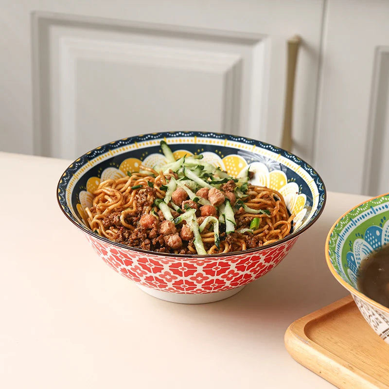 8-Inch Bohemian Ceramic Soup Bowl Set | Dishwasher & Microwave Safe