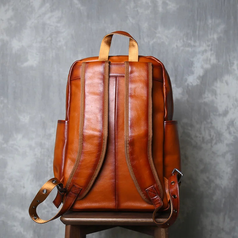 Vintage Leather Backpack for Men | Retro Casual Cowhide Design