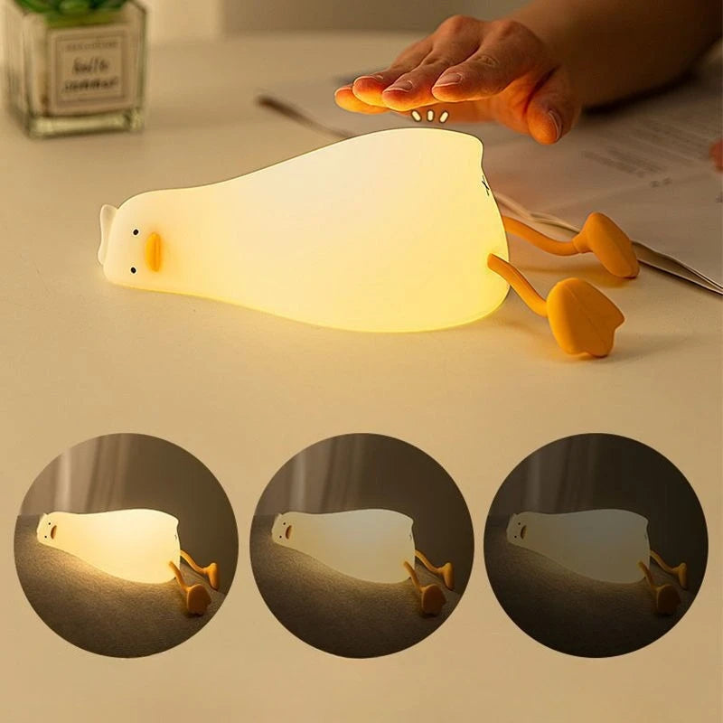 Bonita lámpara de noche LED con forma de pato | Lámpara de silicona regulable para guardería