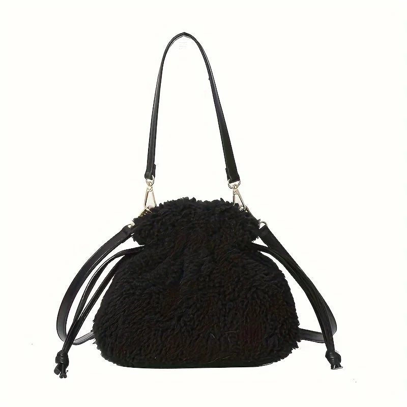 Fashionable Mini Plush Crossbody Bag - Soft Bucket Bag for Women