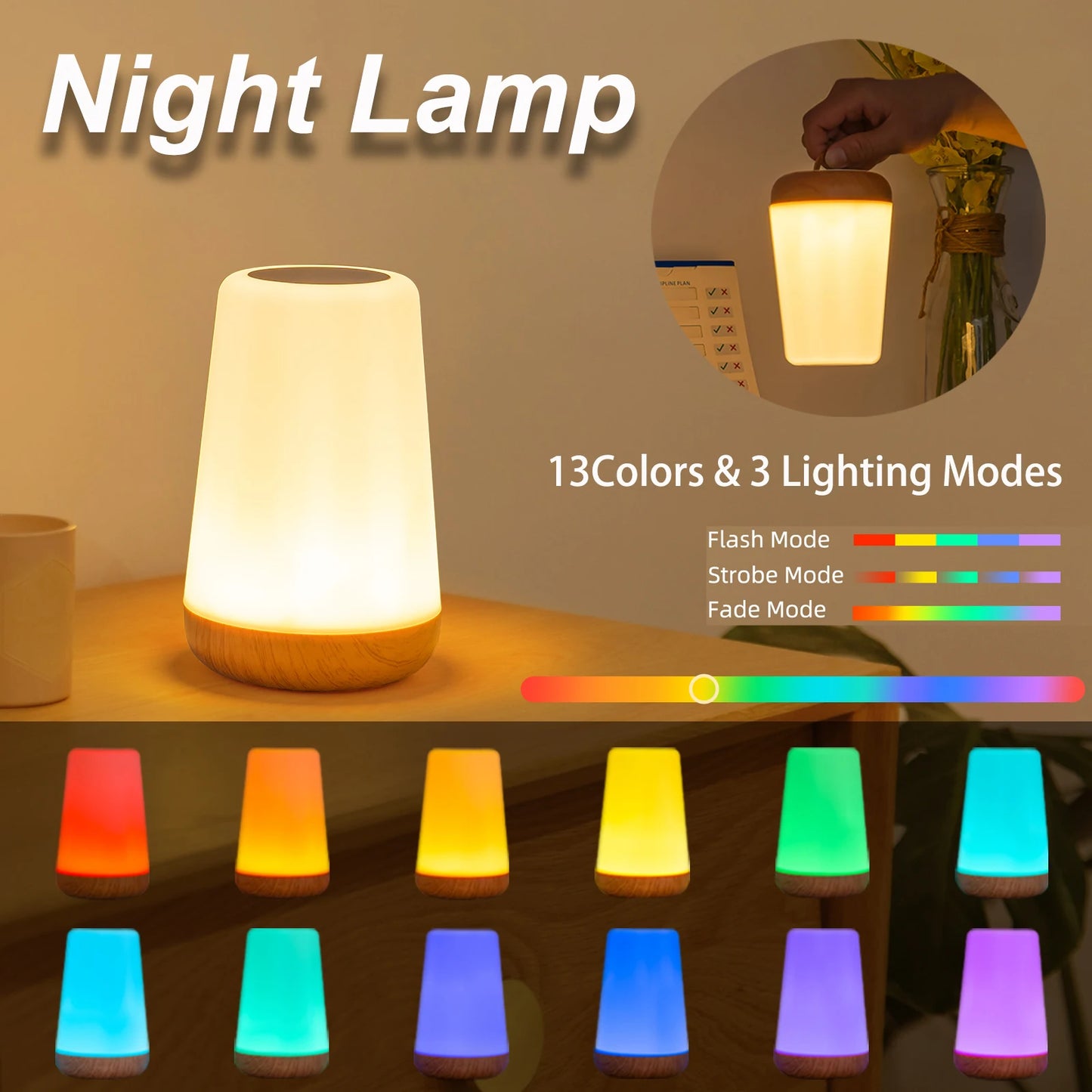 Lámpara de noche portátil RGB que cambia de color | Luz táctil regulable