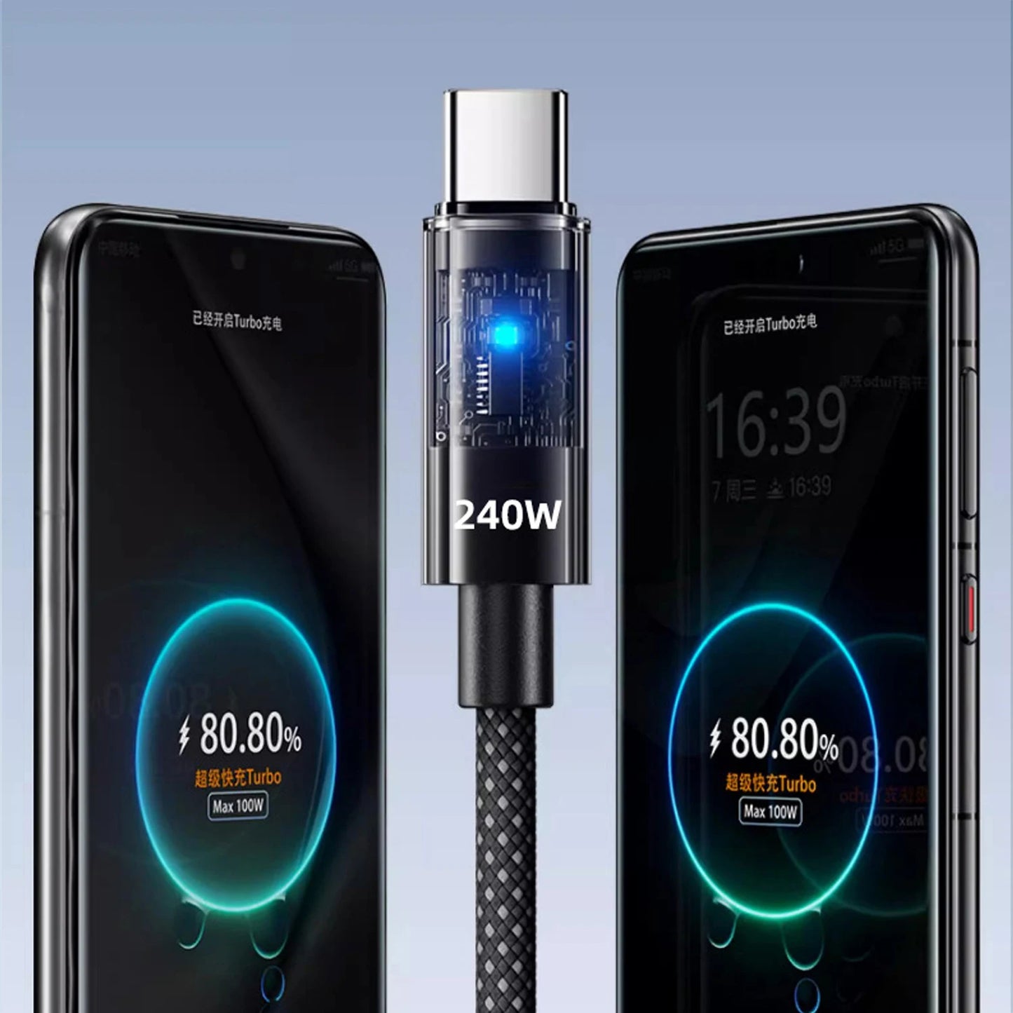 240W Nylon USB C PD Super Fast Charging Cable with LED Display