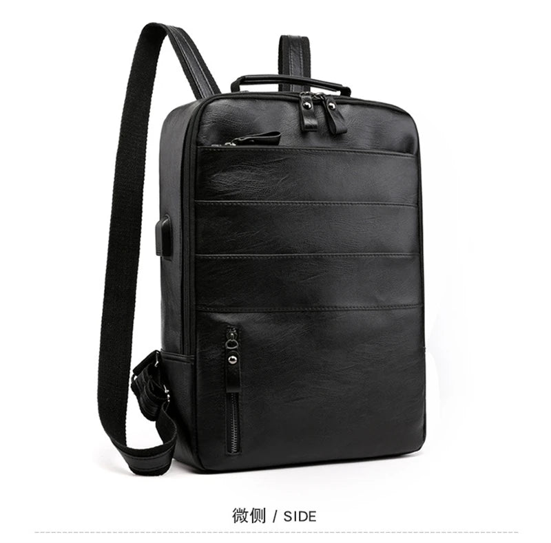 Waterproof PU Leather Business Backpack | Large Capacity USB Rucksack