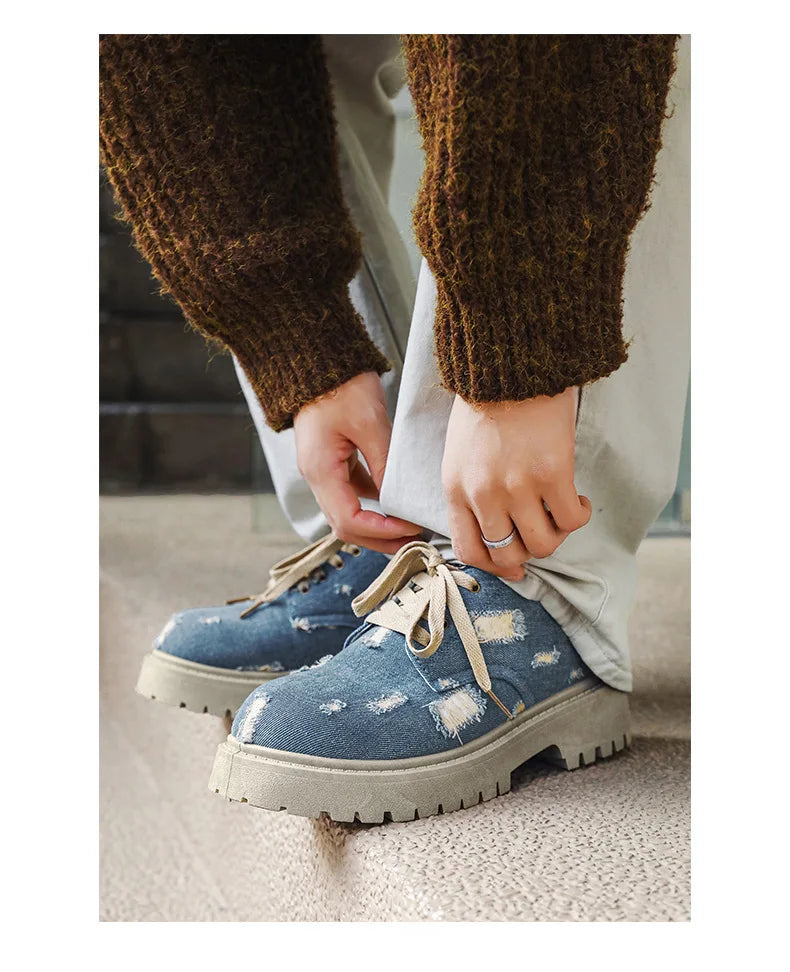 Comfortable Denim Low Top Boots with Thick Sole | Trendy Sneakers