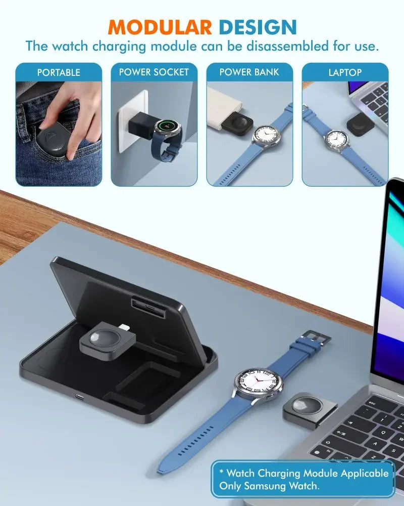 3-in-1 Fast Wireless Charger Stand for Phones, Watches, & Earbuds