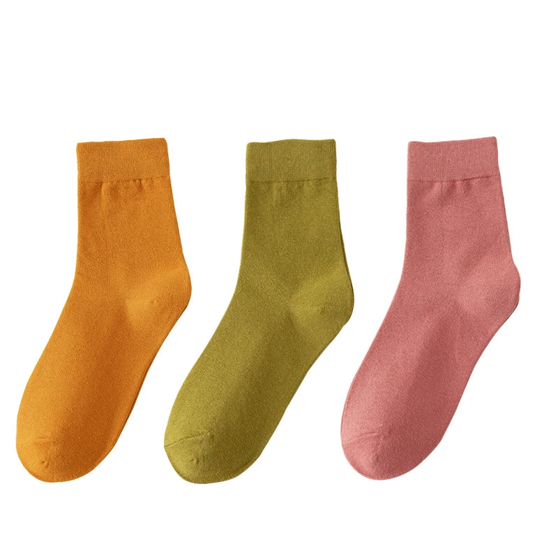 Calcetines de algodón de color liso para mujer | Comodidad suave y transpirable
