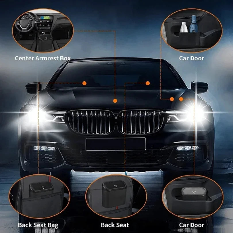 Compact Leak-Proof Car Trash Can with Lid | 60 Garbage Bags Included