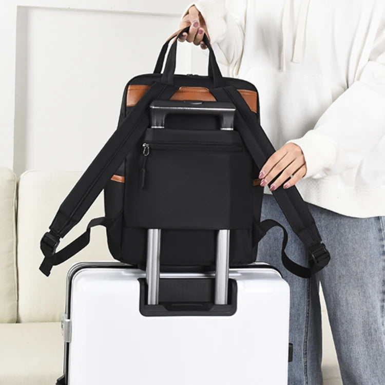 Laptop backpack with multiple pockets, adjustable shoulder straps, zipper closure, multi-purpose, school backpack