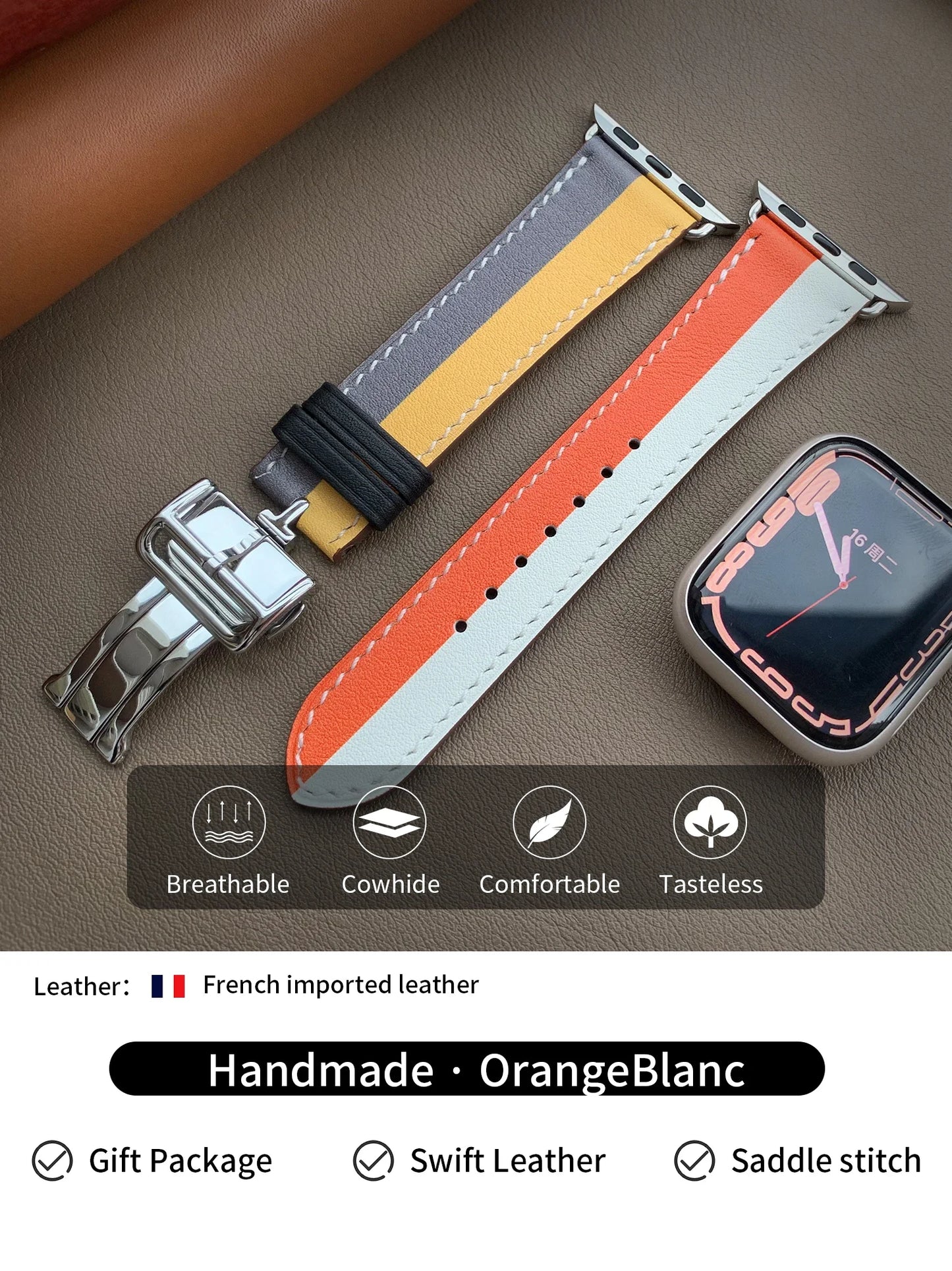 High Quality Genuine Leather Watch Band | Deployment Buckle Strap