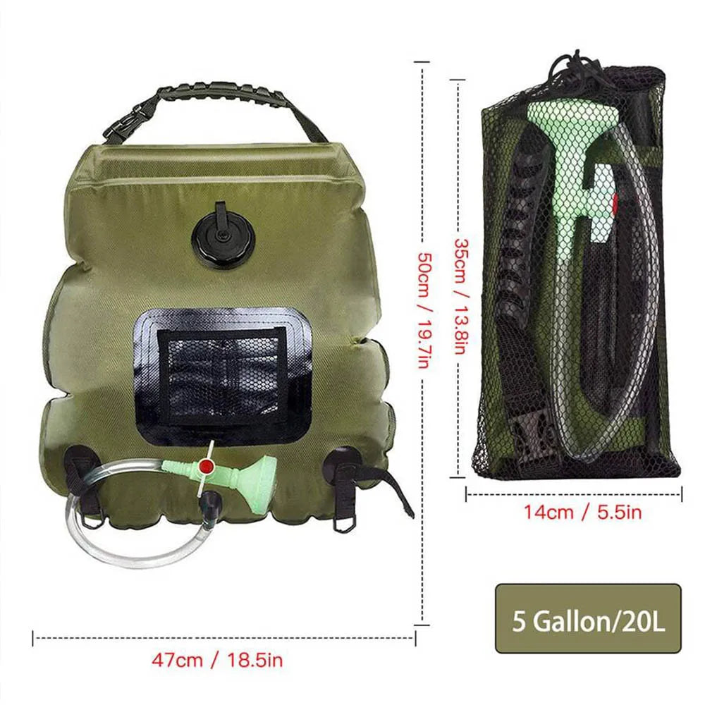 20L Outdoor Solar Shower Bag | Heated Camping Shower with Hose