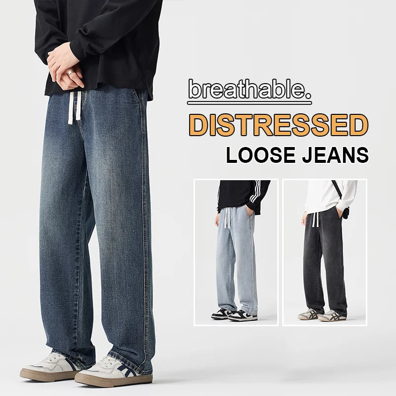 Men's Vintage Drawstring Wide-Leg Jeans | Trendy Casual Pants