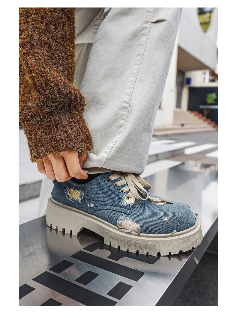 Comfortable Denim Low Top Boots with Thick Sole | Trendy Sneakers