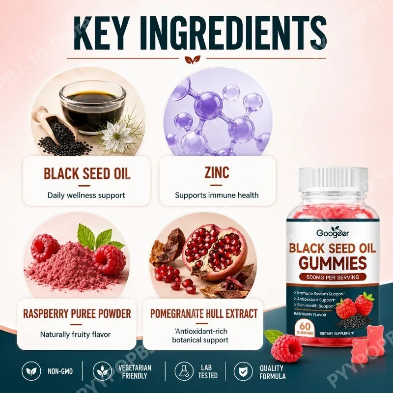 Daily Wellness Black Seed Oil Gummies with Zinc - Raspberry Flavor