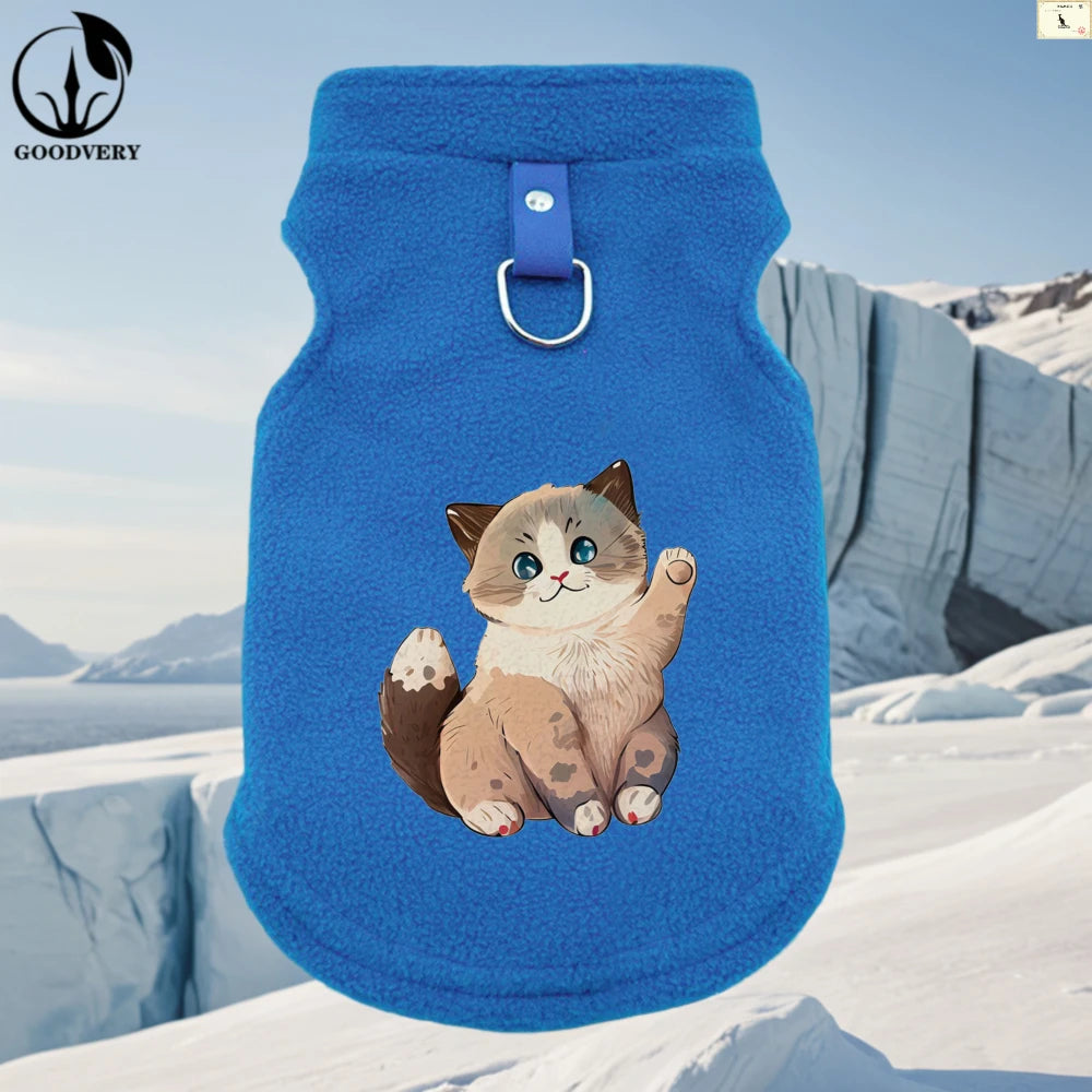 Suéter polar de invierno con estampado de gatos lindos para mascotas pequeñas