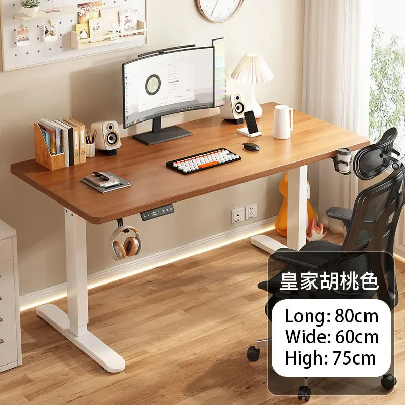 Electric Height Adjustable Solid Wood Computer Desk for Home & Office