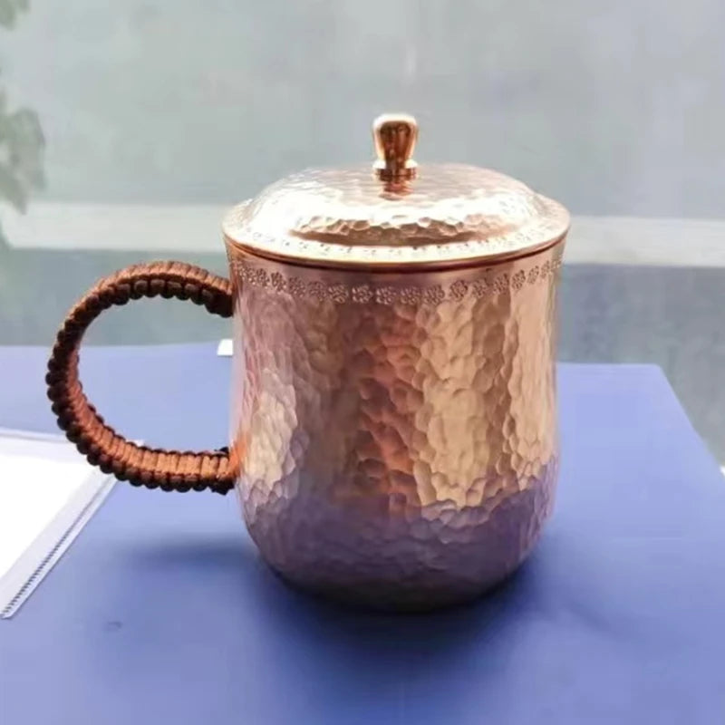 Handcrafted Pure Copper Beer Coffee Cup, Milk Mug, Retro Weave Handle, Thickened 500 ml Water Drinking Cups, Couple Gifts