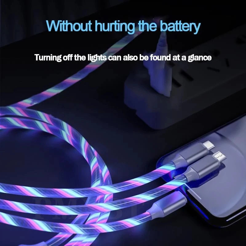 3 in 1 Glowing LED Cable | Fast Micro USB & Type-C Charging