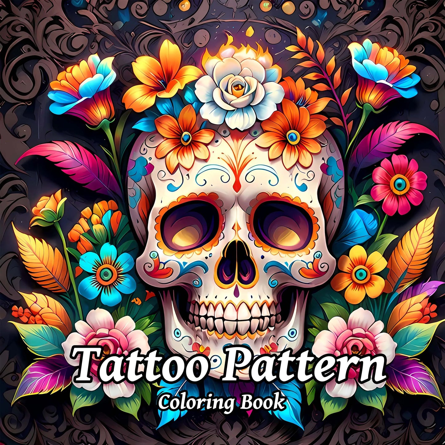 Tattoo Pattern Coloring Book | Skull in Rose Abstract Art