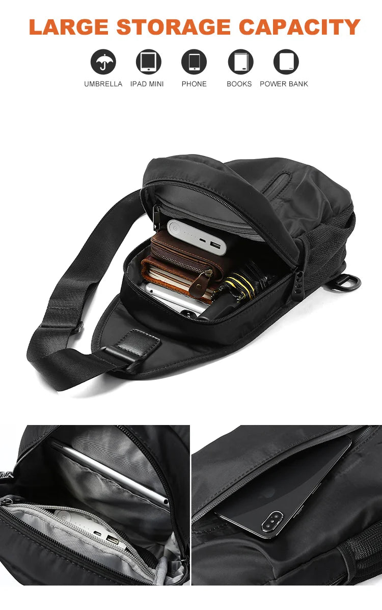 Waterproof Nylon Sling Bag | Anti-Theft Travel Chest Backpack