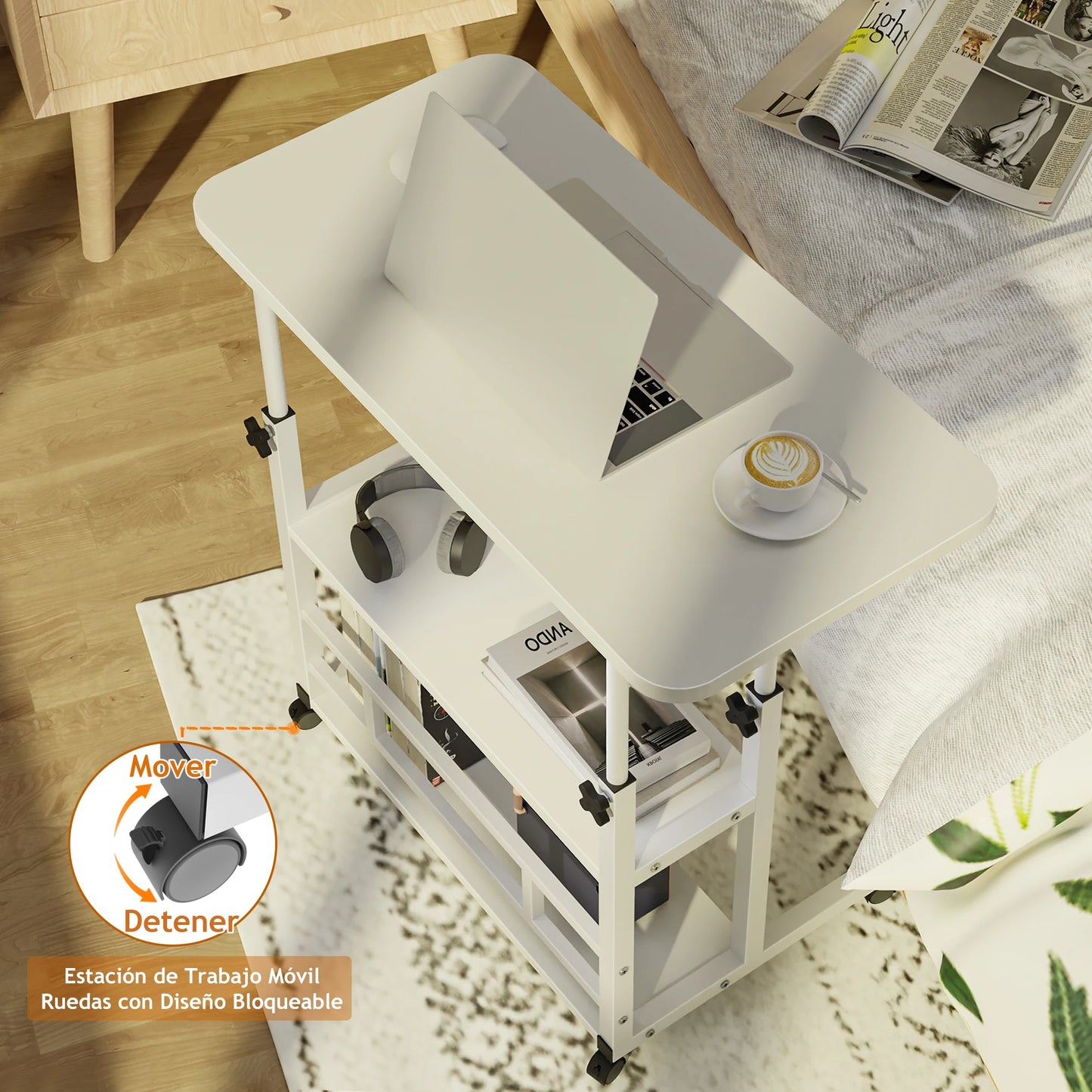 Portable Adjustable Laptop Desk with Wheels for Home Office Use