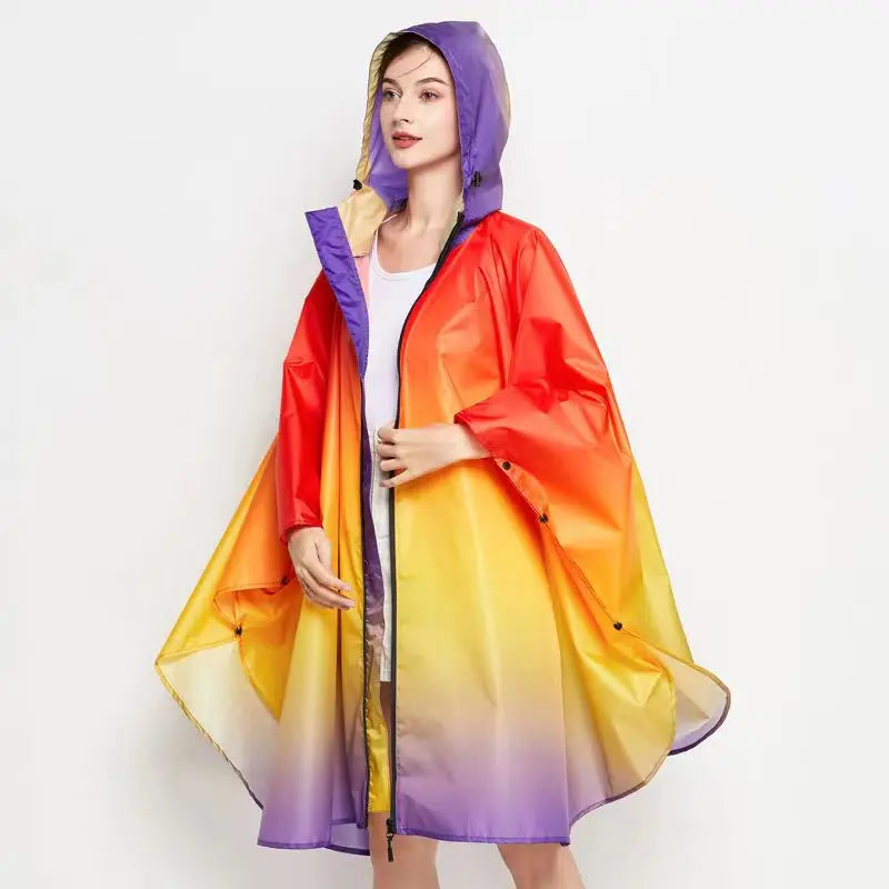 Big Size Women Gradient Color Raincoat | Lightweight Waterproof Cloak