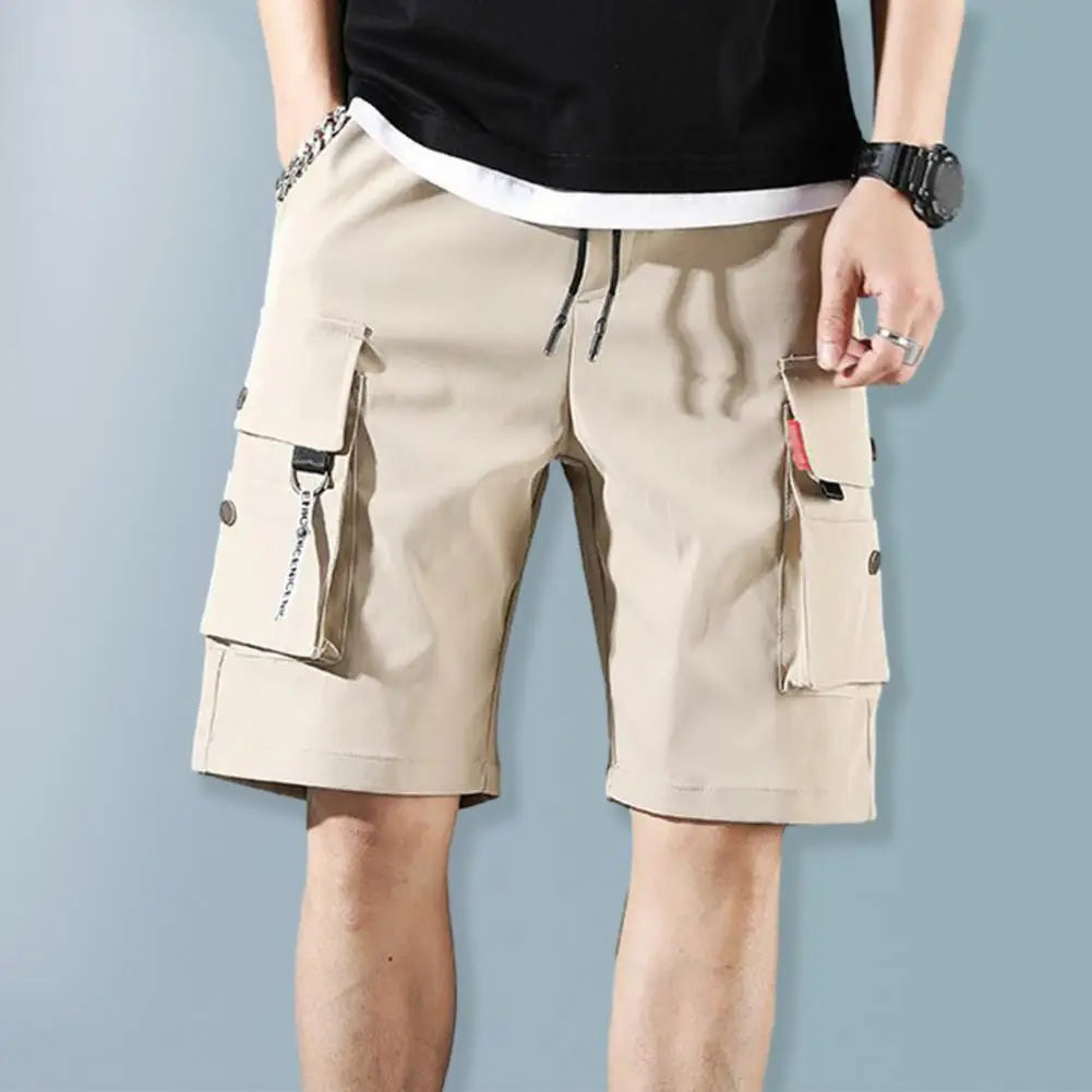Men's Summer Cargo Shorts with Elastic Waist and Pockets