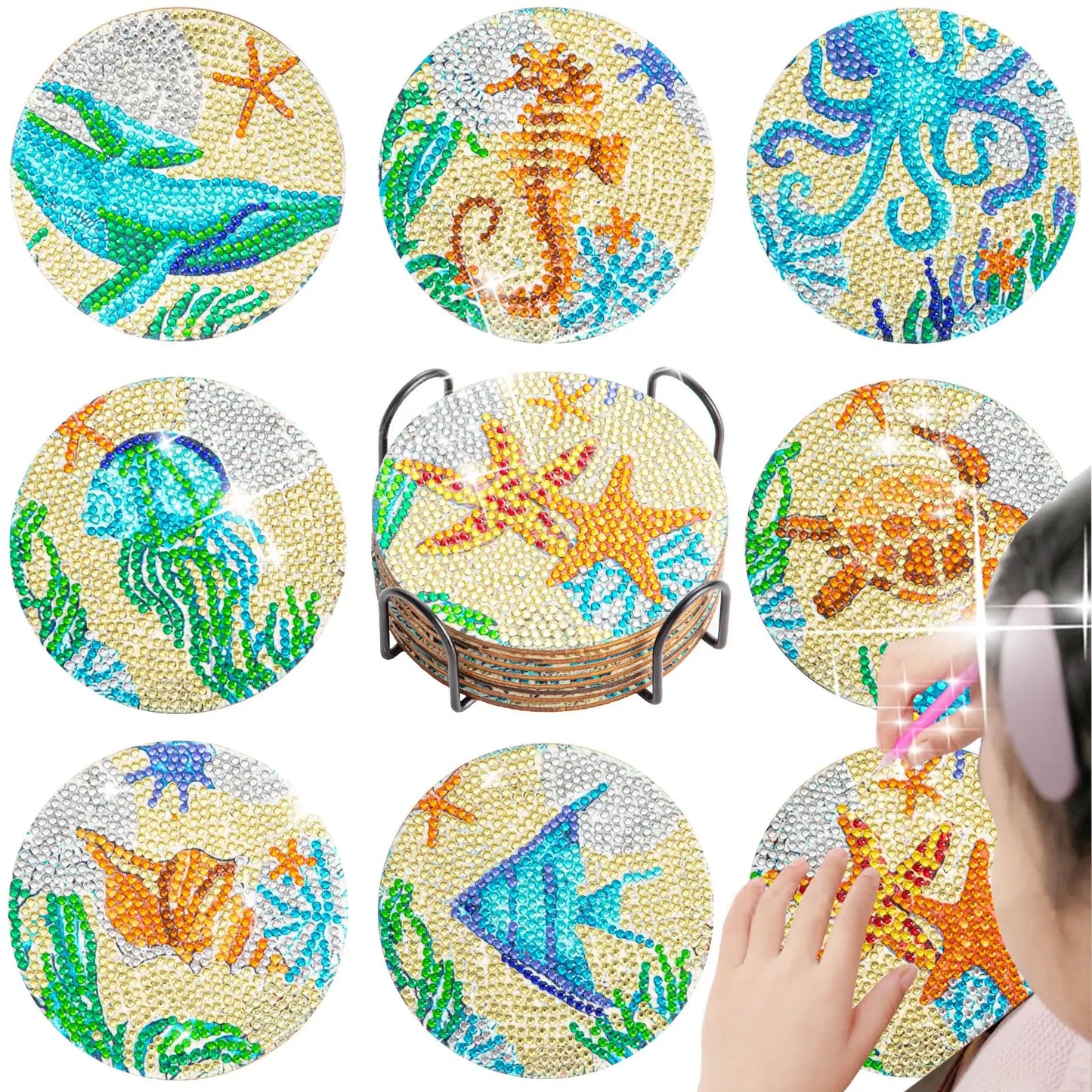 8-Piece DIY Mandala Diamond Painting Coasters | Full Drill Art Set