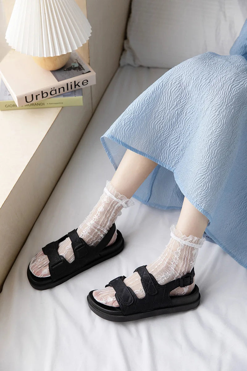Ultra-Thin Transparent Lace Ruffle Socks for Women | Summer Style