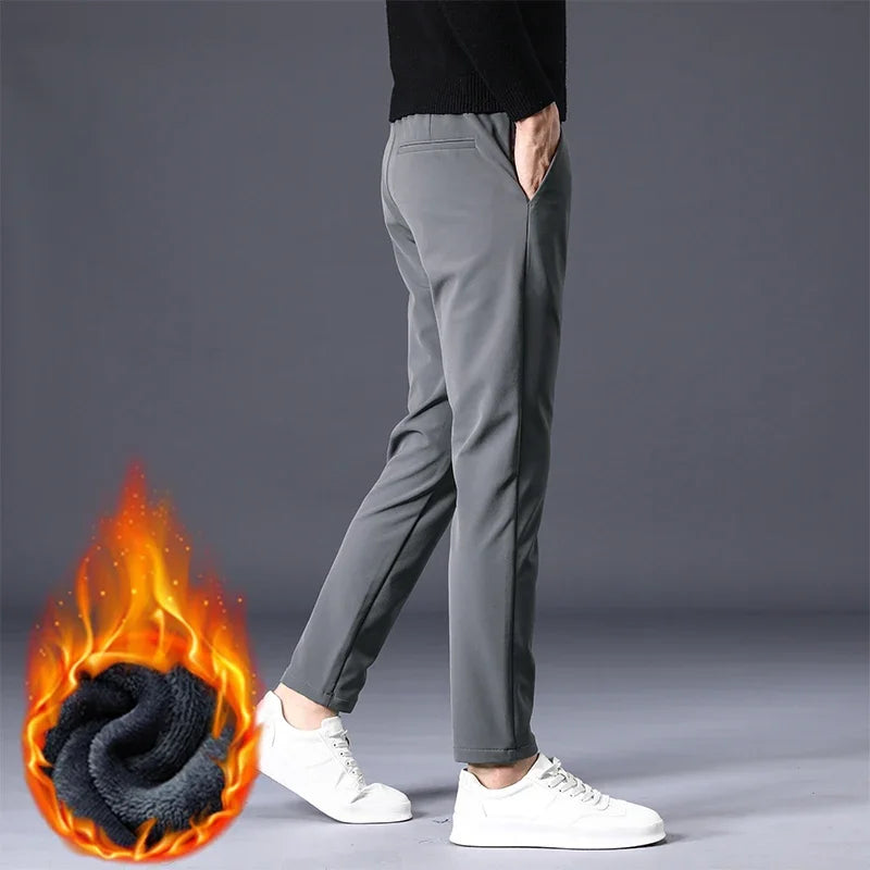 Winter Warm Fleece Men's Business Casual Pants | Stylish Thermal Trousers