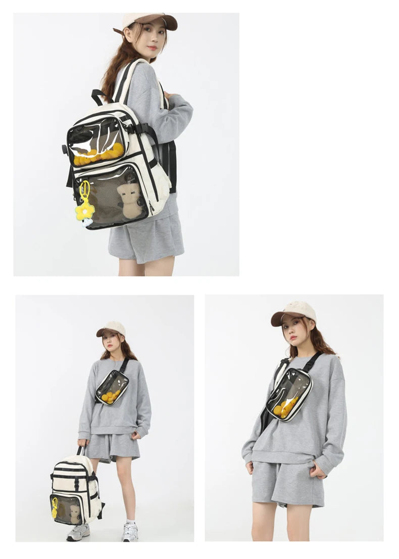 2pcs Transparent Backpack Set | Stylish Clear Casual Rucksack