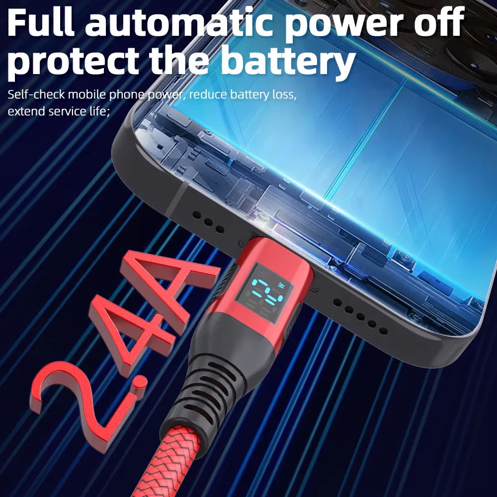 MFi Certified USB A to Lightning Fast Charging Cable with LED Display
