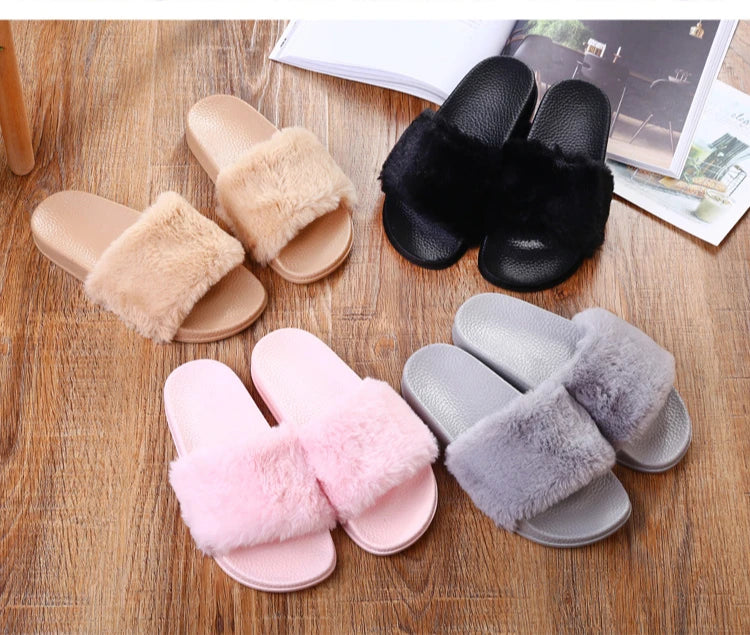 Women's Open Toe Fuzzy Plush Slippers | Cozy Winter House Slides