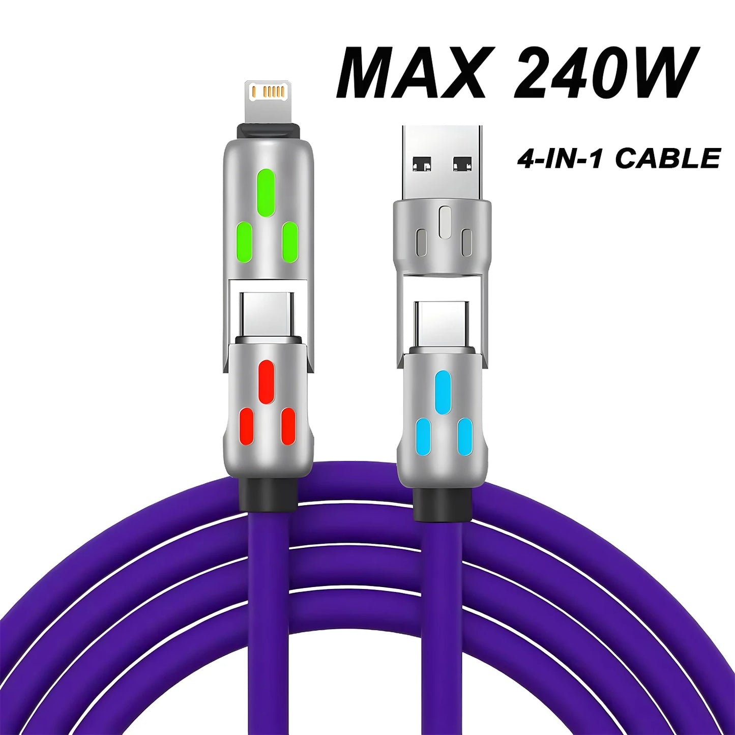Cable de carga rápida USB tipo C 4 en 1 de 240 W | Alimentación y datos de alta velocidad