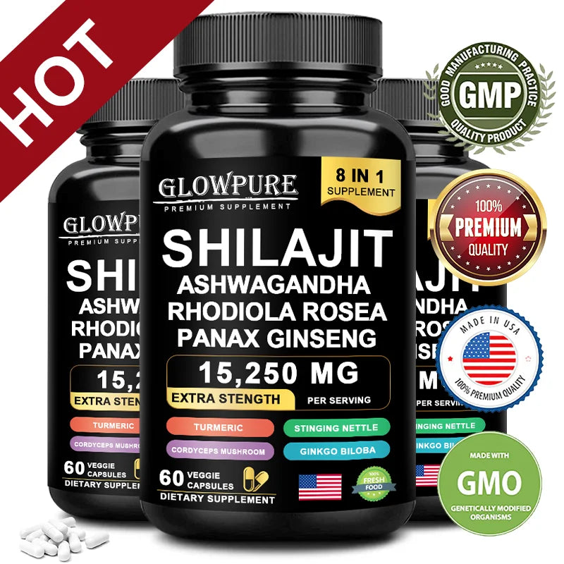 8 in 1 Shilajit Supplement with Ginseng & Ashwagandha for Optimal Health