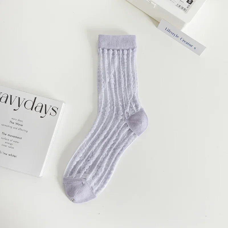Cute Striped Kawaii Socks for Women | Ultra-Thin Summer Wear