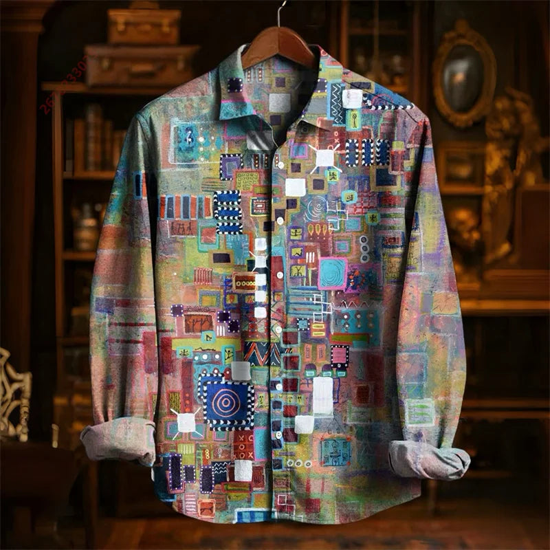 Colorful Fish Print Long-Sleeve Shirt | Trendy Casual Fashion Top