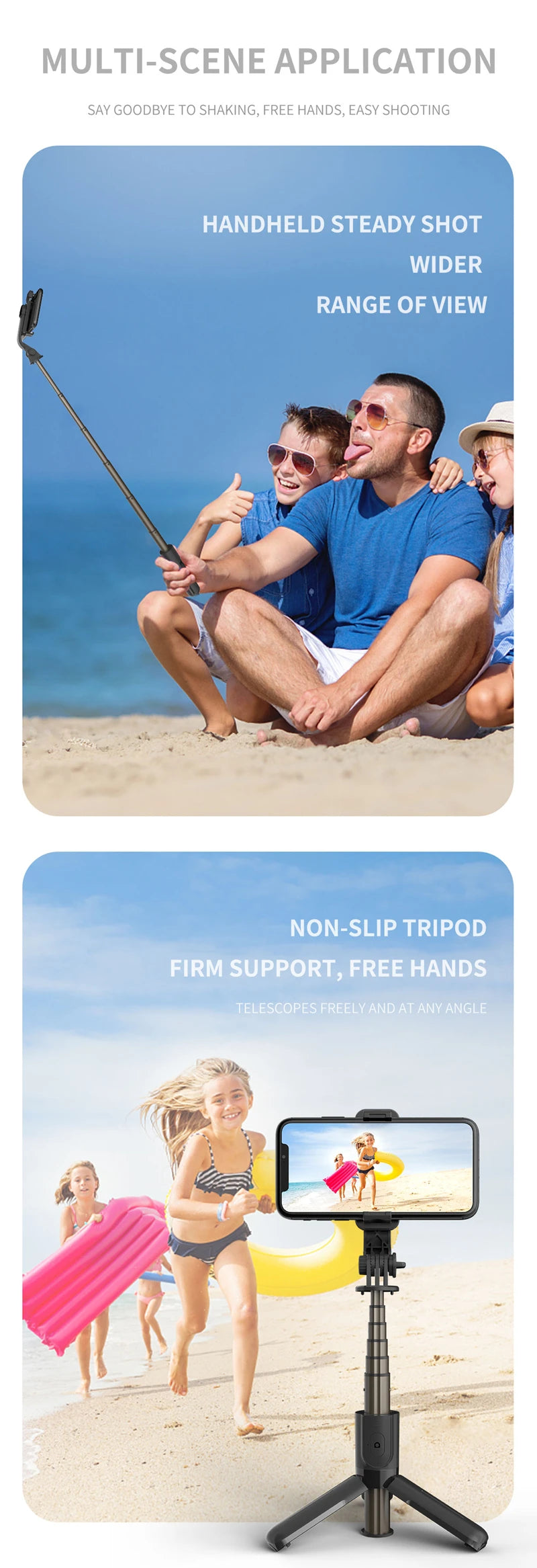 Extended Selfie Stick Tripod with Wireless Bluetooth Remote & LED Light