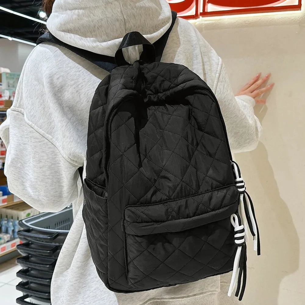 Cute Girls Quilted Backpack with Tassel Decor | Lightweight & Stylish
