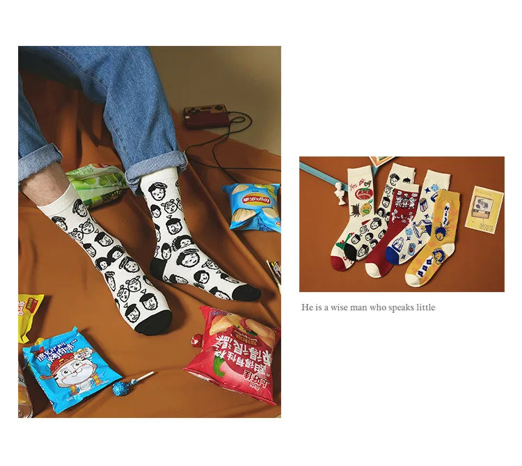 5 Pairs Colorful Funny Villain Socks | Quirky Harajuku Style