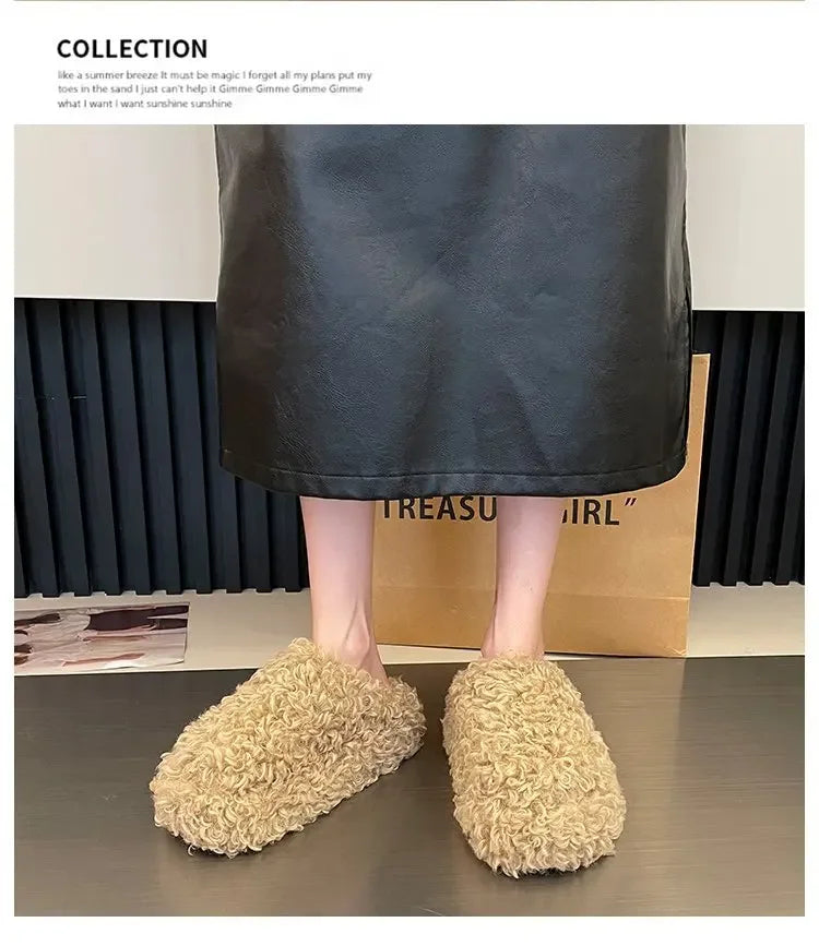 Warm Plush Closed Toe Mules | Women's Winter Indoor Slippers