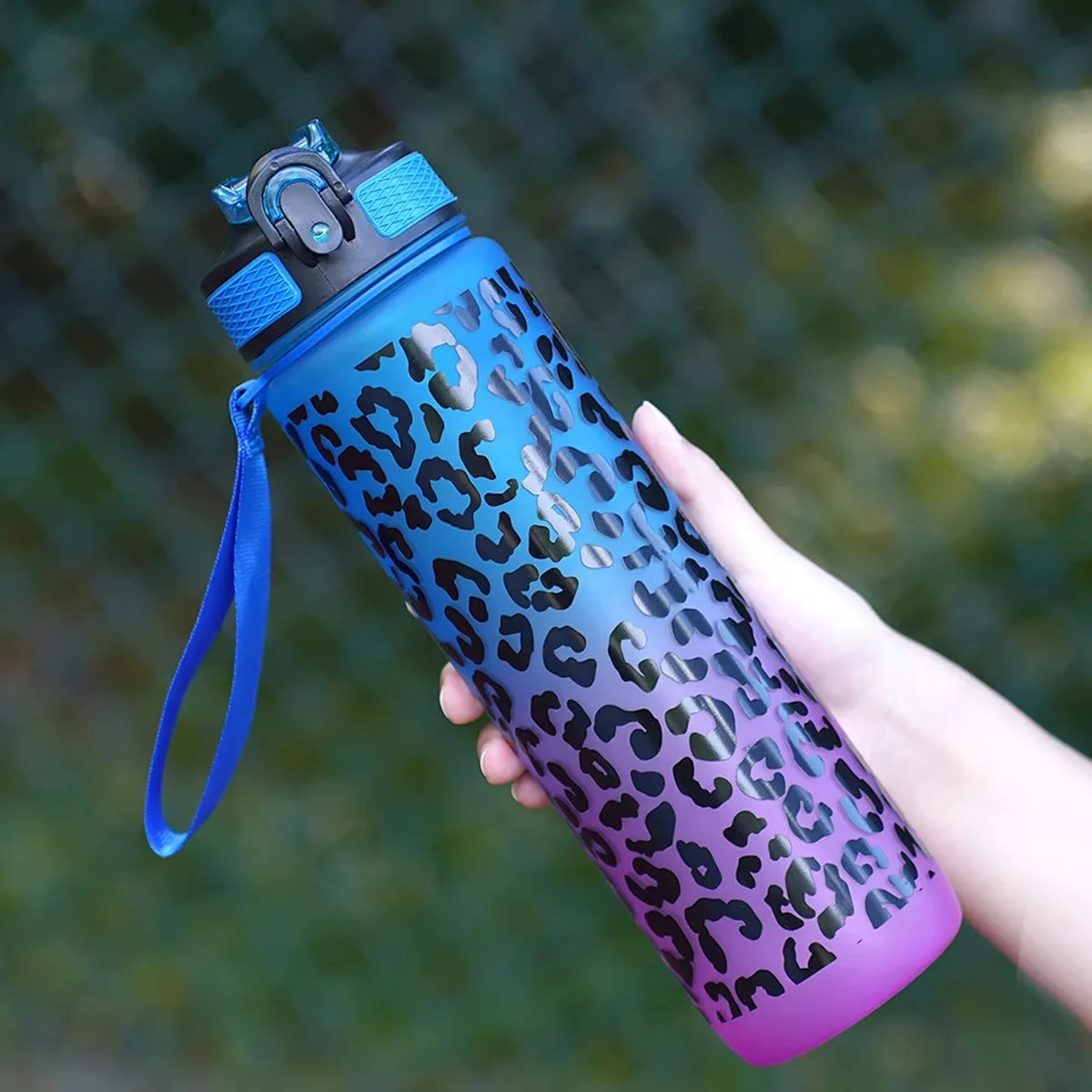1 Liter Leopard Print Sports Water Bottle | Leak-Proof & Portable