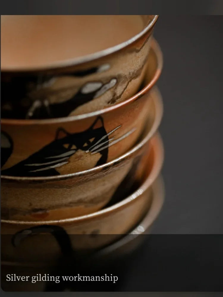 Cute Black Cat Teacup | Elegant Ceramic Tea and Sake Cups Set