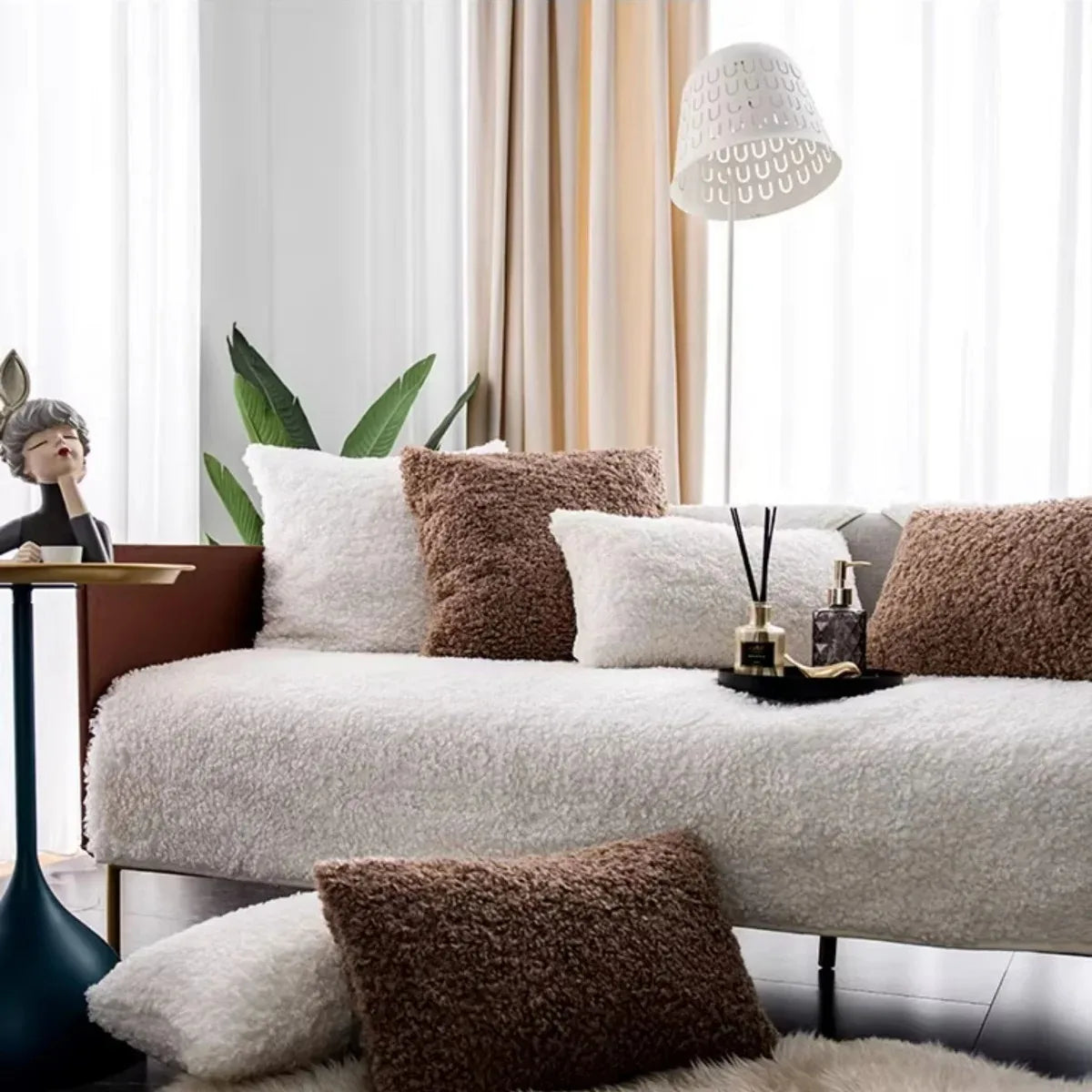 Thick Soft Fluffy Curling Sofa Cover | Anti-Slip Slipcover