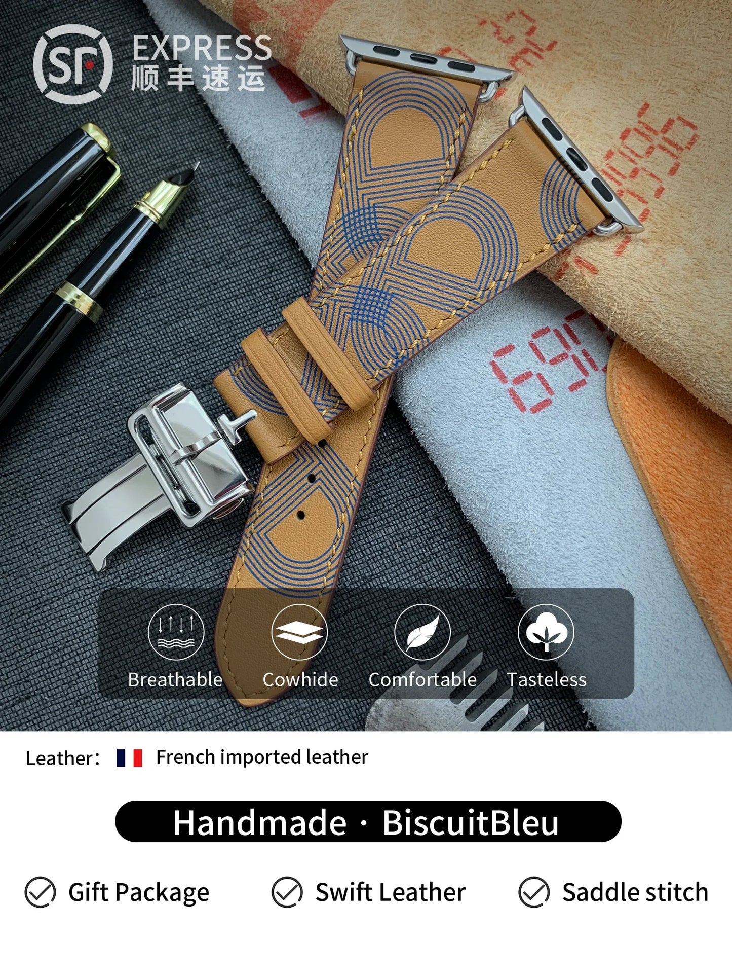 High Quality Genuine Leather Watch Band | Deployment Buckle Strap