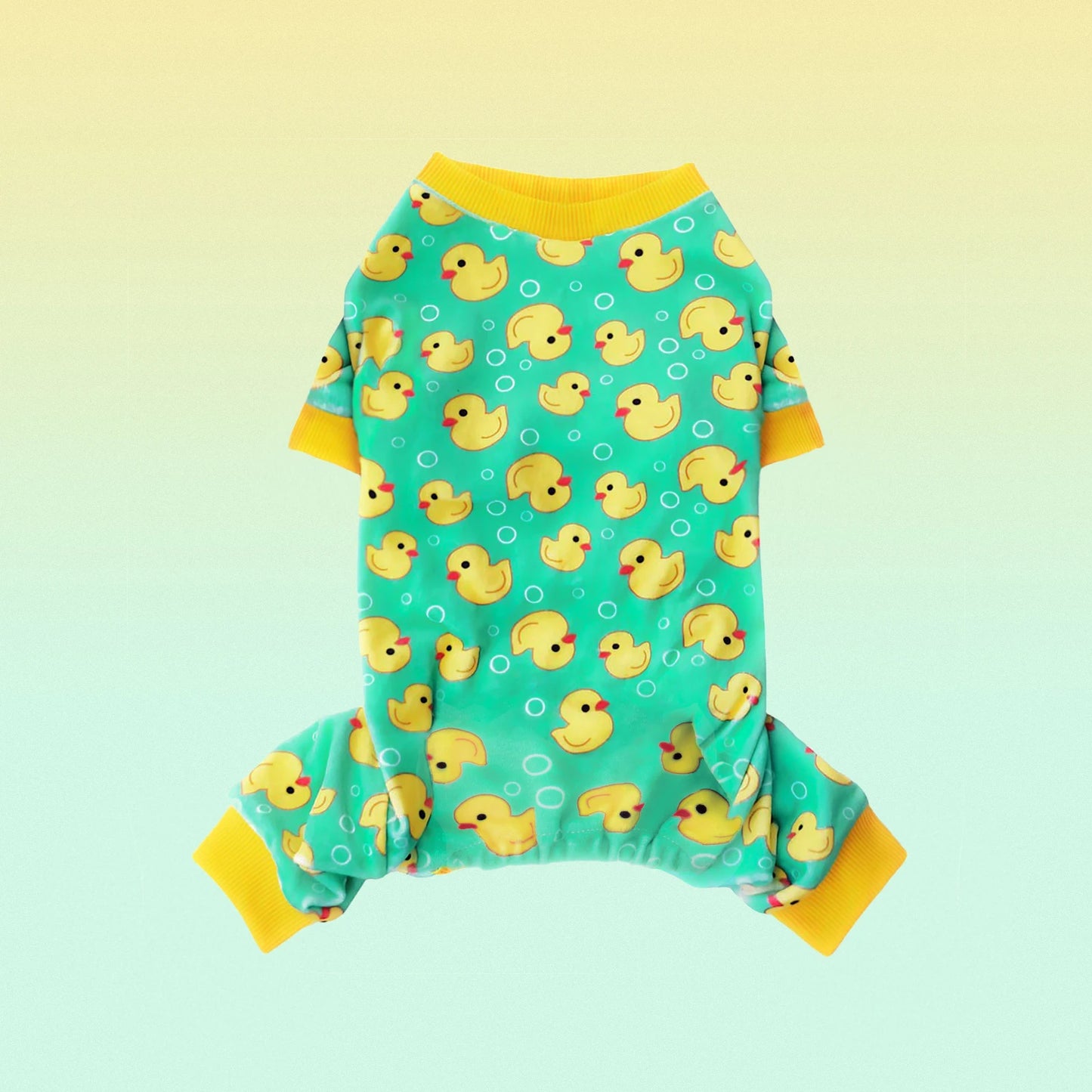 Soft Stretchable Dog Pajamas with Yellow Duck Design for Small Dogs