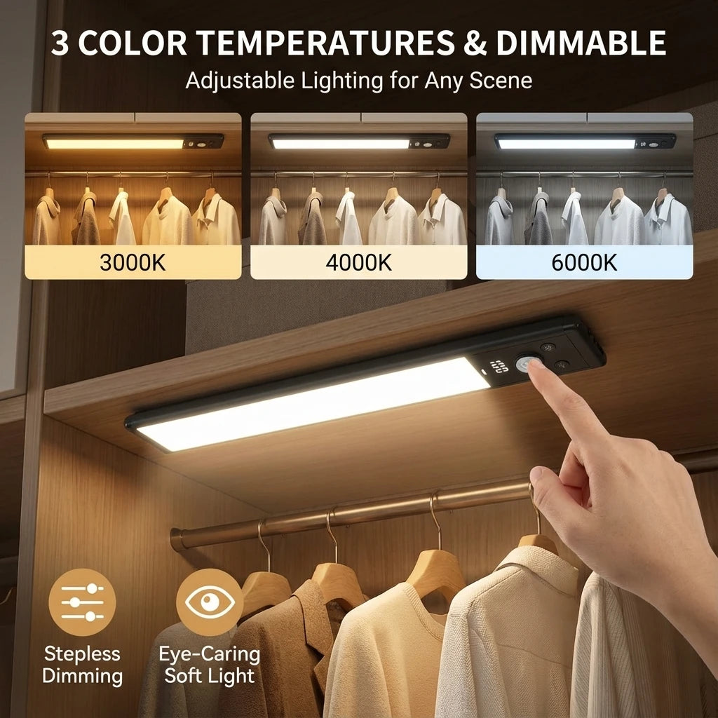 Luz LED ultra fina con sensor de movimiento para debajo de armarios | Recargable