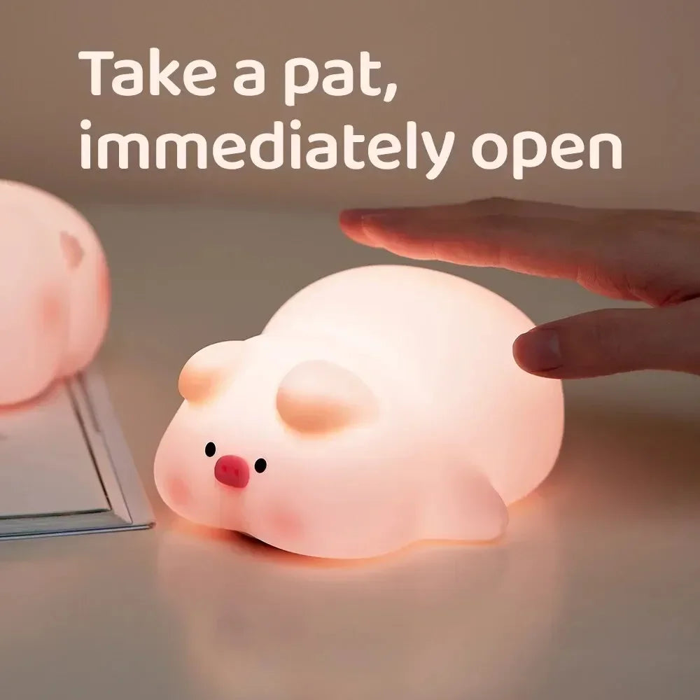 Cute Piggy Bunny Night Light | Soft Silicone Lamp for Kids