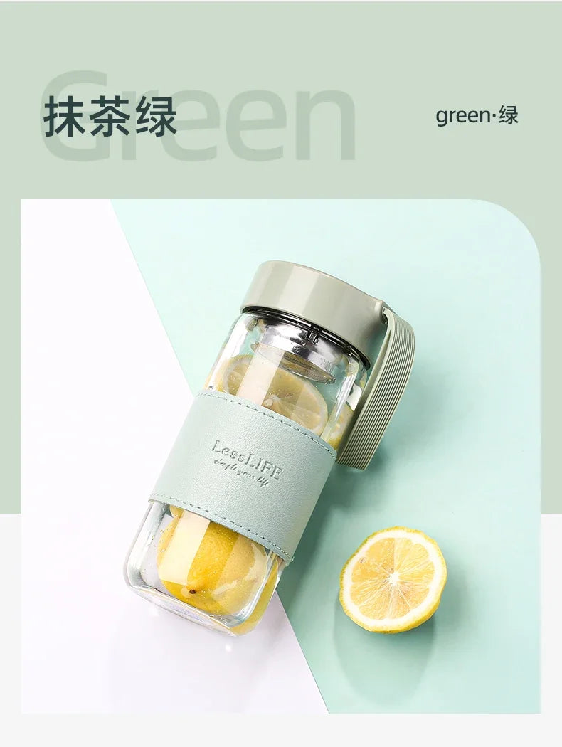 Japanese Style Glass Water Bottle with Tea Infuser | 480ml