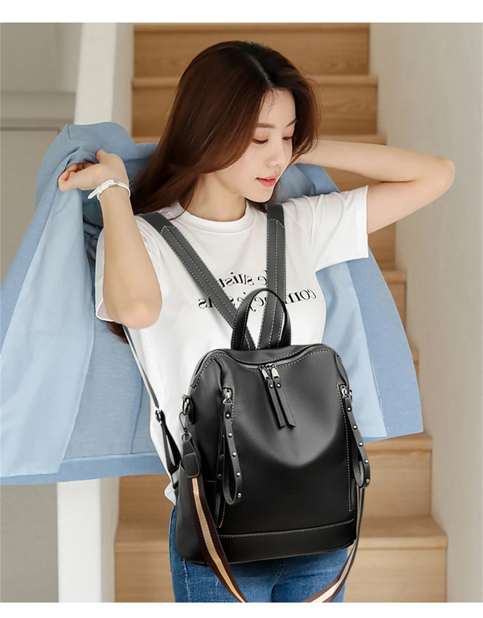 Mochila de cuero impermeable elegante para estudiantes jóvenes | Duradera y a la moda